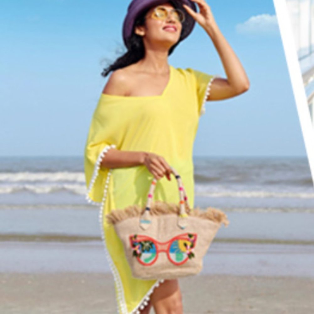 Adreamly Women's Chiffon Pom Pom Kaftan Beach Swimsuit Cover Up